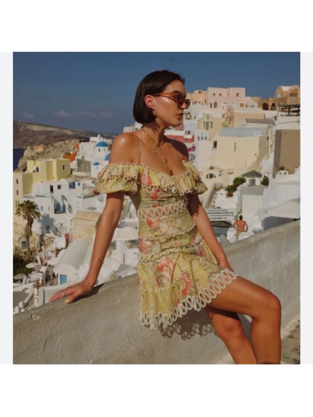 NWOT Zimmermann Yellow Floral Off-Shoulder Lace Mini Dress